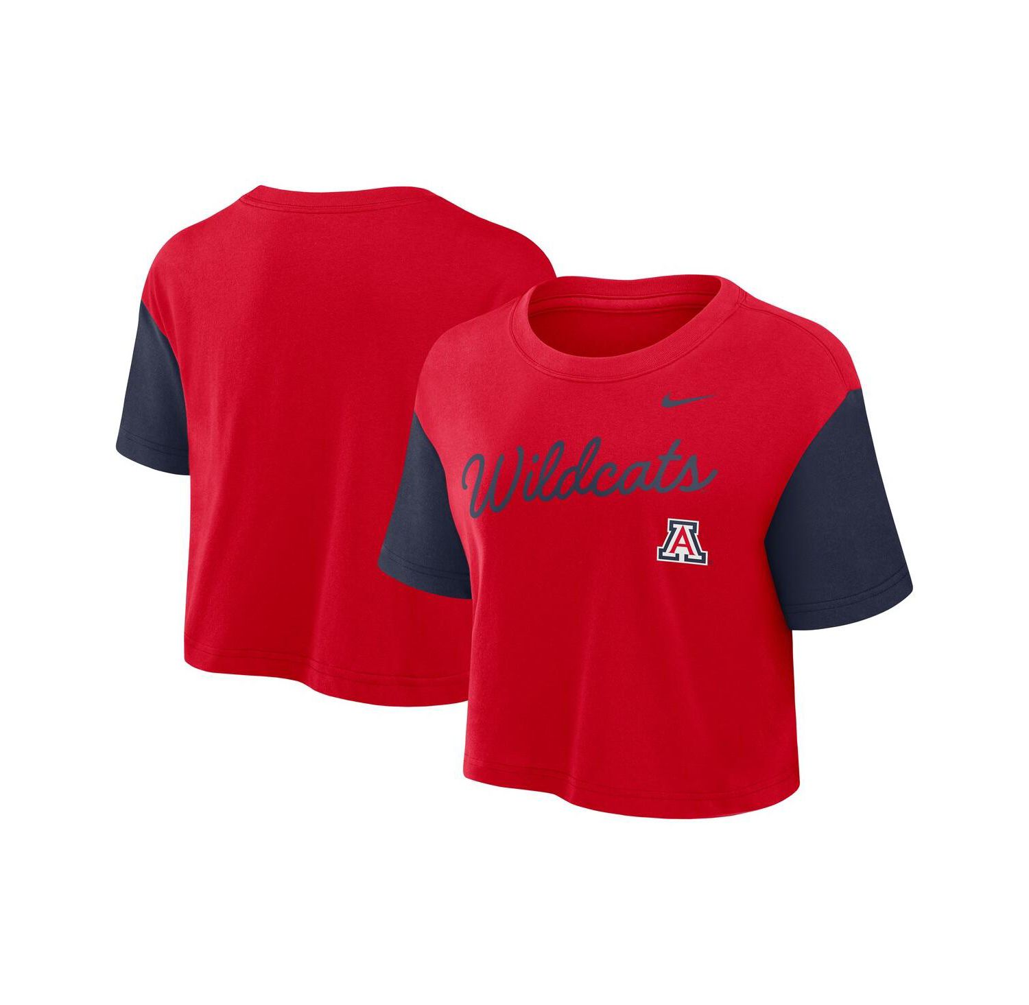 Women's Red/Navy Arizona Wildcats Color Block Script Performance Cropped T-Shirt