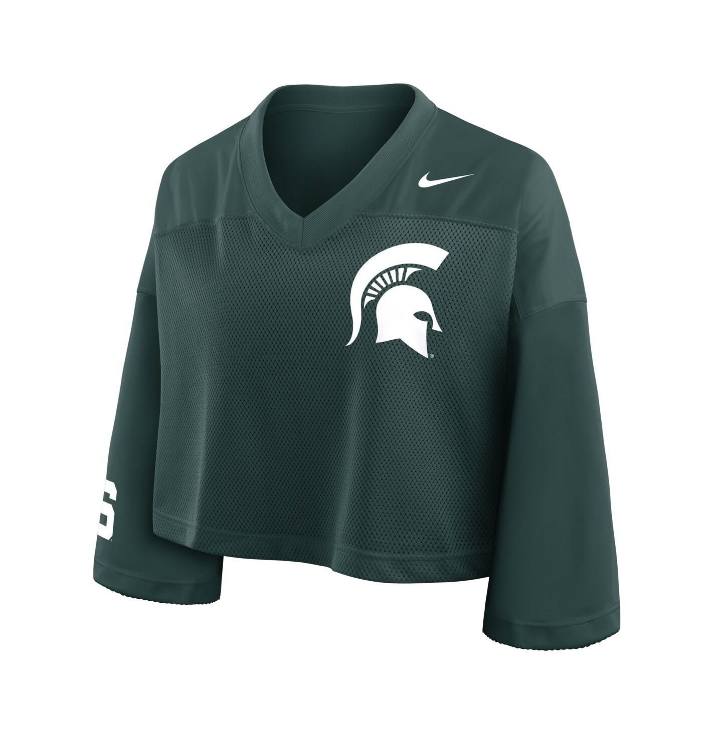Женское джерси Nike Women's Green Michigan State Spartans Cropped Mesh Fashion Jersey — фото 2