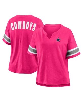 Fanatics - Women's Pink Dallas Cowboys Redzone Bling Stripe Sleeve Notch Neck T-Shirt