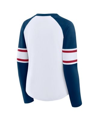 Women's White/Navy Houston Texans Redzone Blitz Package Raglan Lace-Up V-Neck Long Sleeve T-Shirt