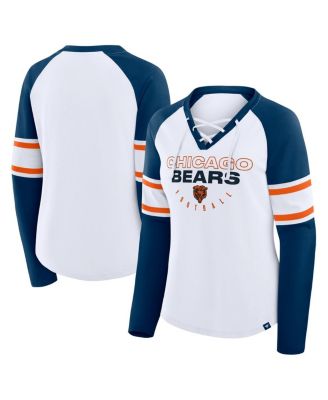 Fanatics - Women's White/Navy Chicago Bears Redzone Blitz Package Raglan Lace-Up V-Neck Long Sleeve T-Shirt