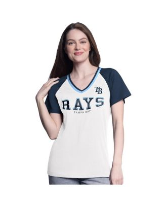 G-III 4Her by Carl Banks - Women's White/Navy Tampa Bay Rays Ball Park Raglan V-Neck T-Shirt