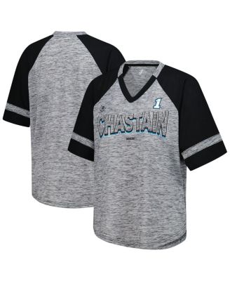 G-III 4Her by Carl Banks - Women's Heather Gray Ross Chastain Hall of Fame Oversized Raglan V-Neck T-Shirt