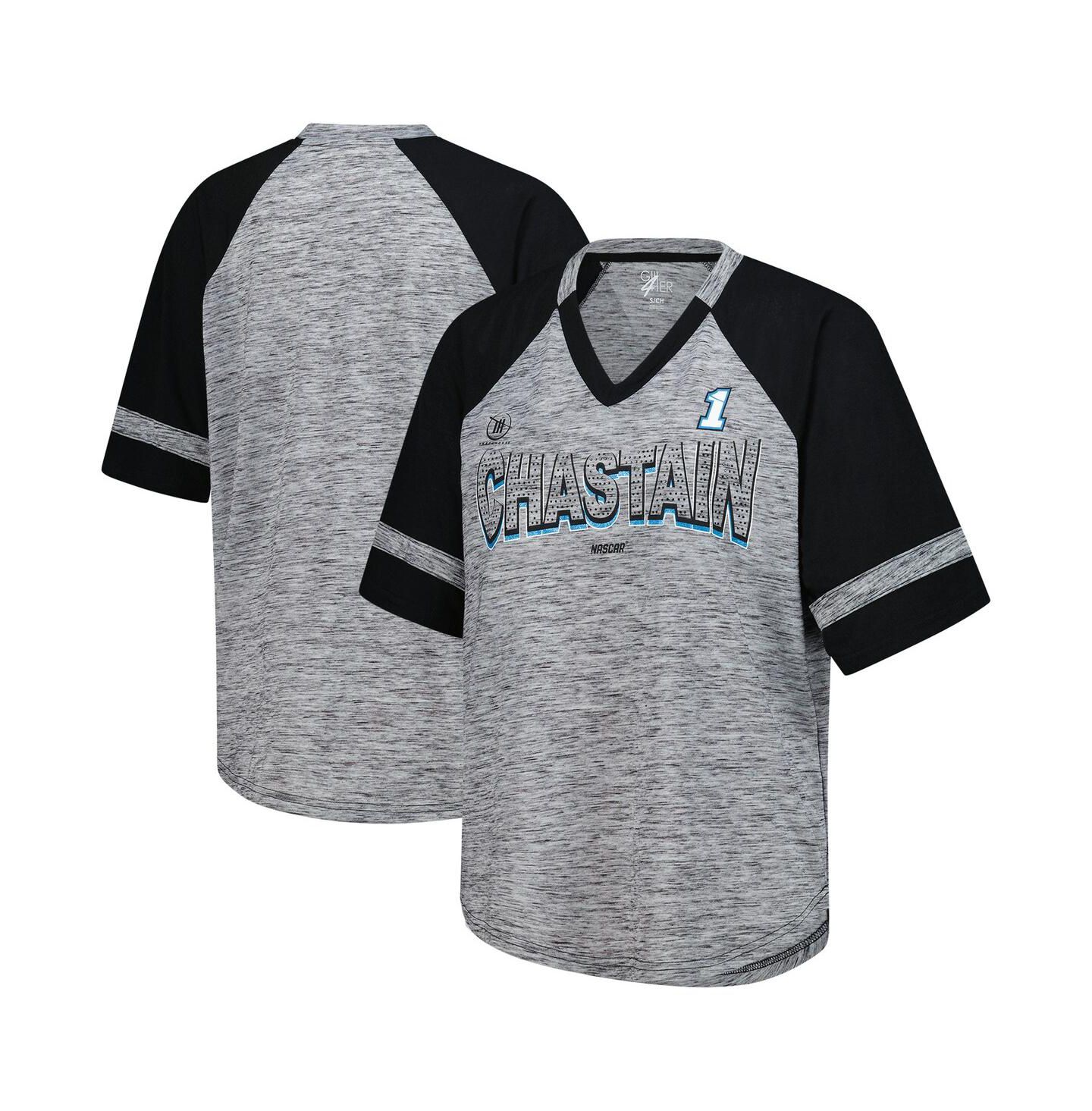 Женская футболка G-III 4Her by Carl Banks Heather Gray Ross Chastain Hall of Fame Oversized Raglan V-Neck — фото 1