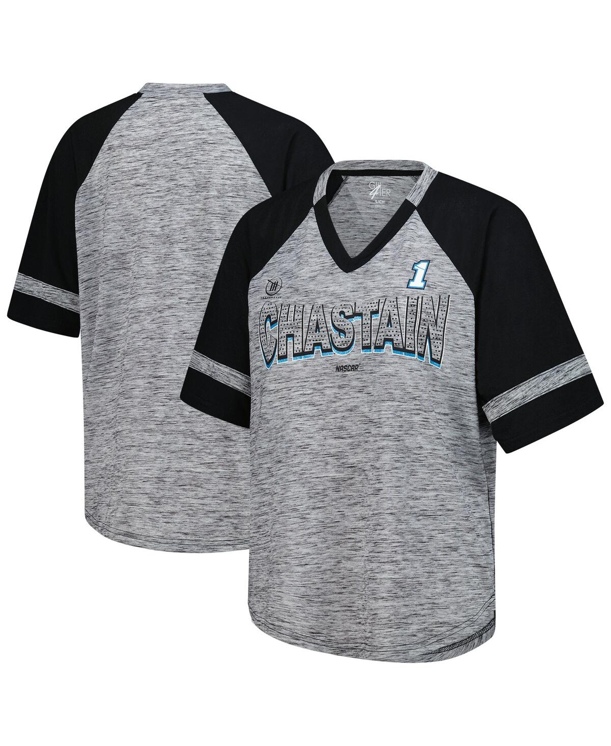 G-iii 4her By Carl Banks Women's Heather Gray Ross Chastain Hall Of Fame Oversized Raglan V-neck T-shirt In Gray