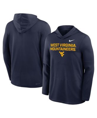 Men's Navy West Virginia Mountaineers 2025 Sideline Performance Long Sleeve Hoodie T-Shirt