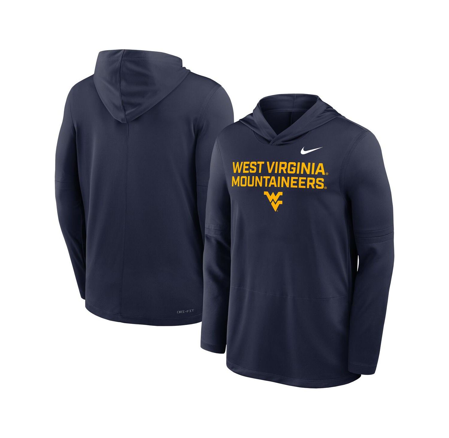 Men's Navy West Virginia Mountaineers 2025 Sideline Performance Long Sleeve Hoodie T-Shirt