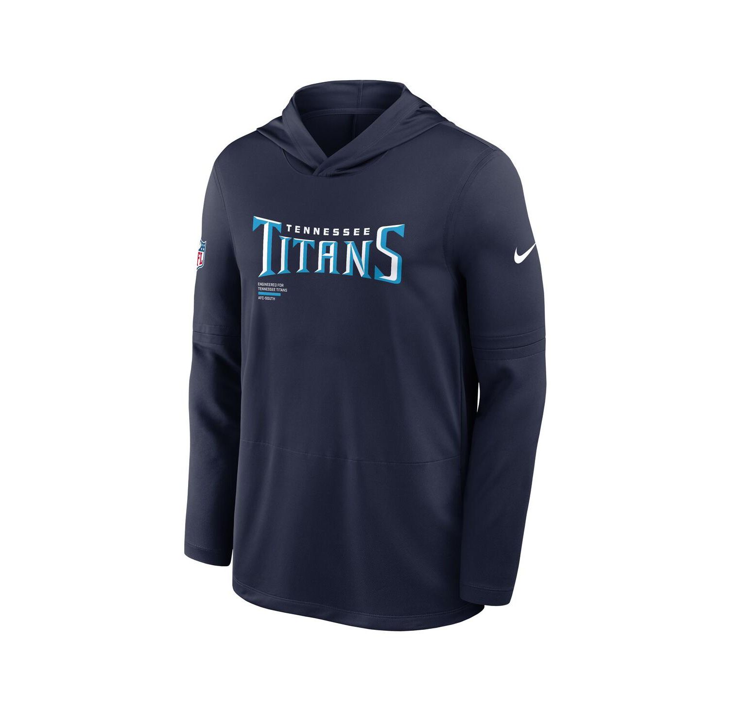 Men's Navy Tennessee Titans Sideline Pure Fury Performance Long Sleeve Hoodie T-Shirt
