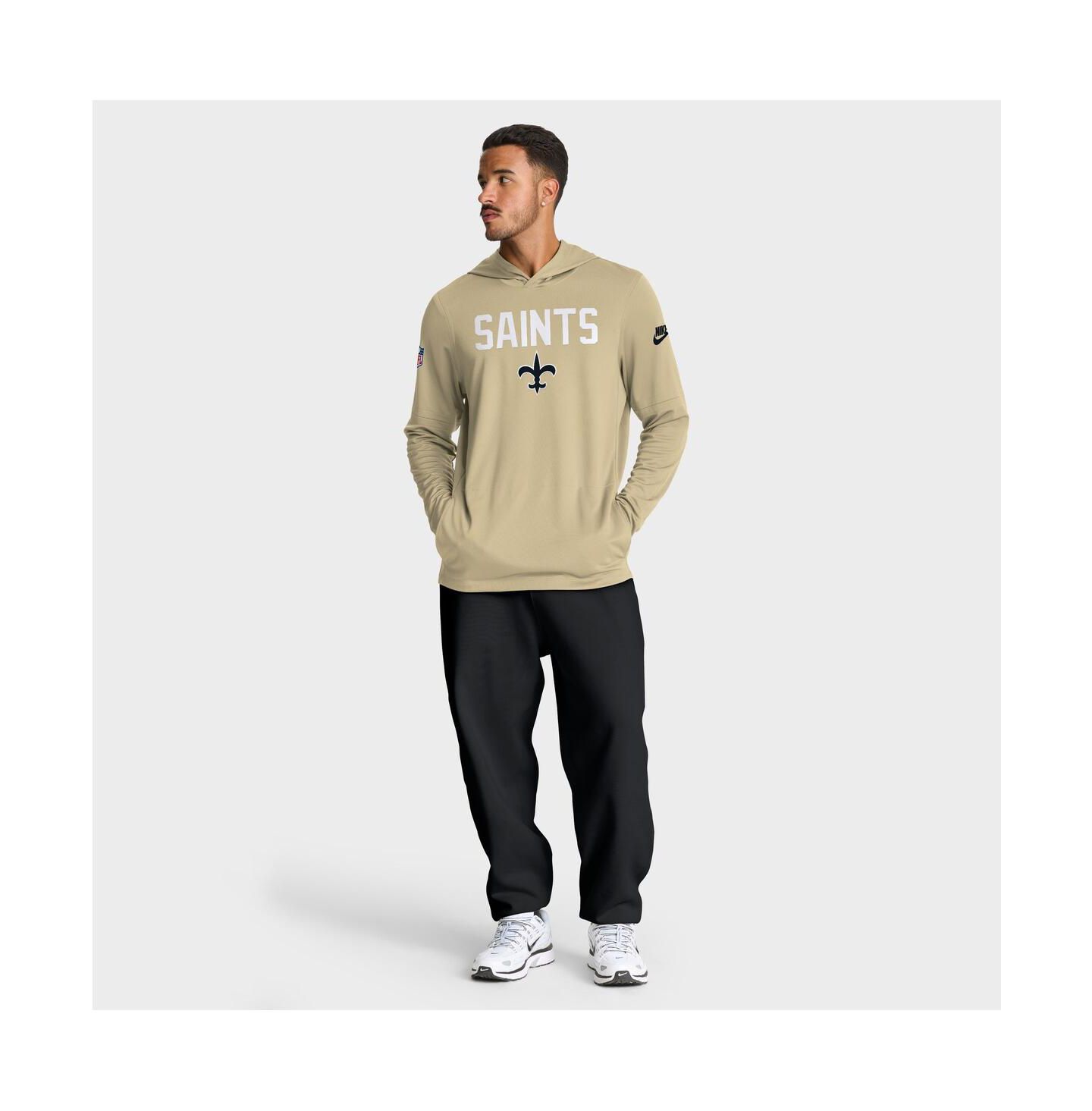 Мужская лёгкая футболка с капюшоном Nike New Orleans Saints Sideline Alt Pack, Gold — фото 4