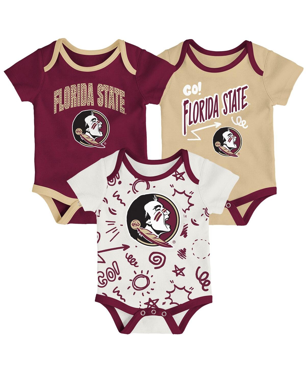 Outerstuff Baby Boys And Girls 3-pack Florida State Seminoles All Day Play Bodysuit Set In Multi