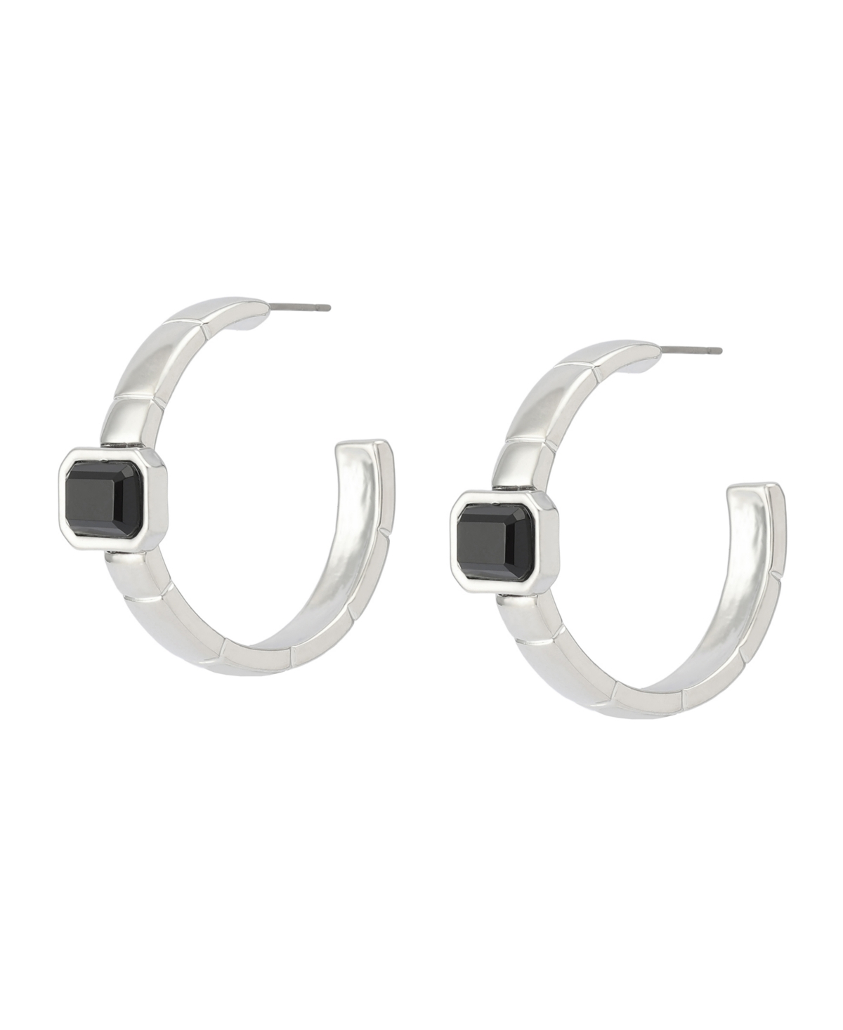 Steve Madden Faux Stone Gem Watch Chain Hoop Earrings