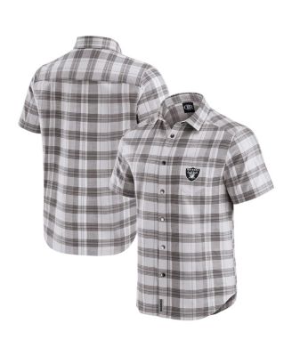 Fanatics - Men's Gray Las Vegas Raiders Team Plaid Short Sleeve Full-Snap Shirt