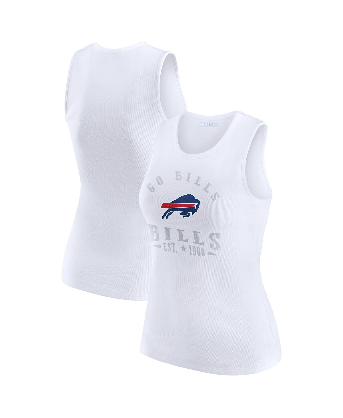 Wear By Erin Andrews Women's White Buffalo Bills Ribbed Graphic Tank Top In Yellow