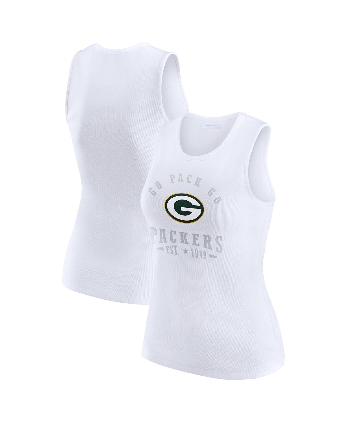 Wear By Erin Andrews White Green Bay Packers Ribbed Graphic Tank Top In White