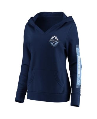 Women's Navy Vancouver Whitecaps FC Fleece Scarf Sleeve V-Neck Pullover Hoodie