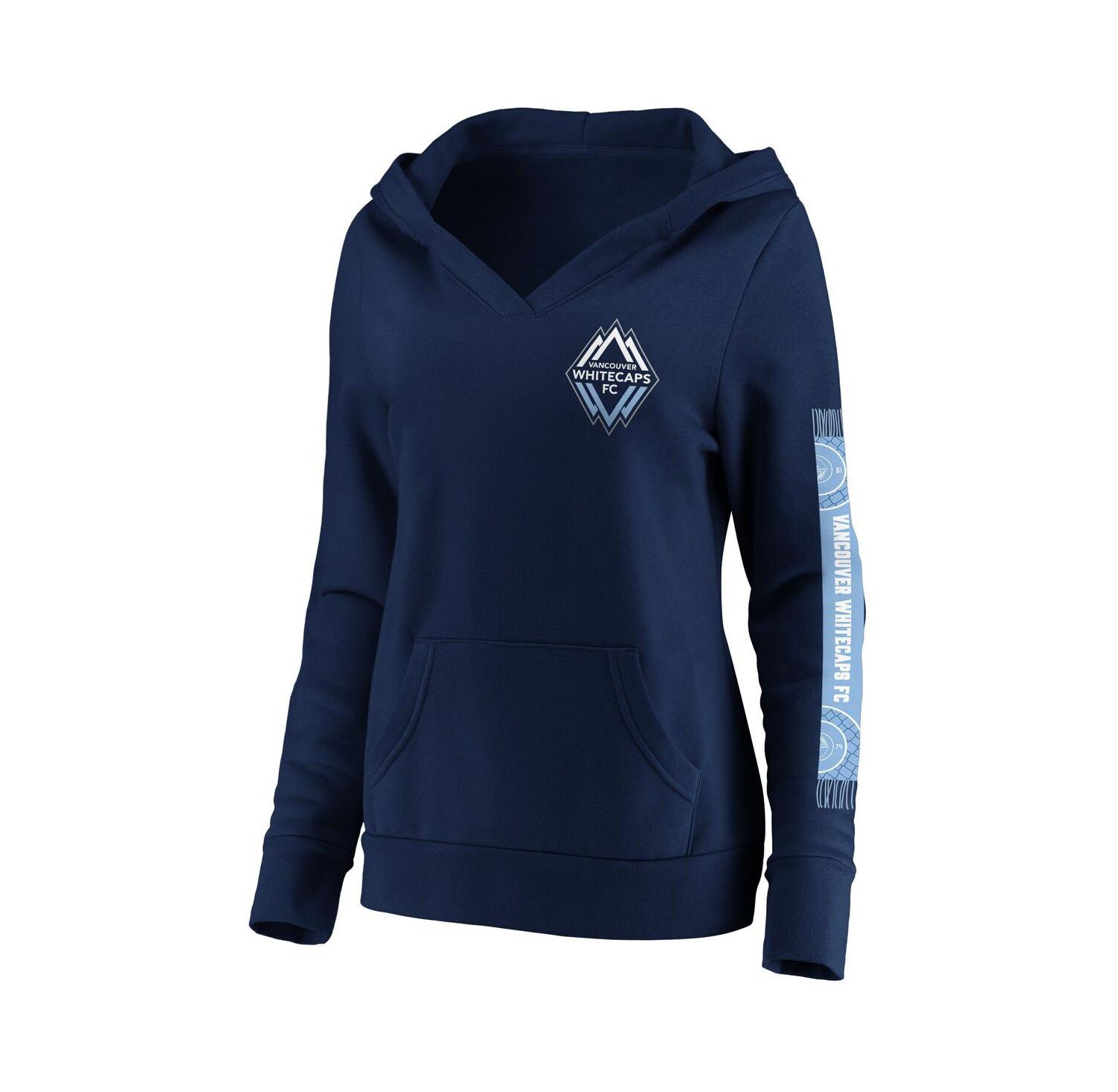 Women's Navy Vancouver Whitecaps FC Fleece Scarf Sleeve V-Neck Pullover Hoodie