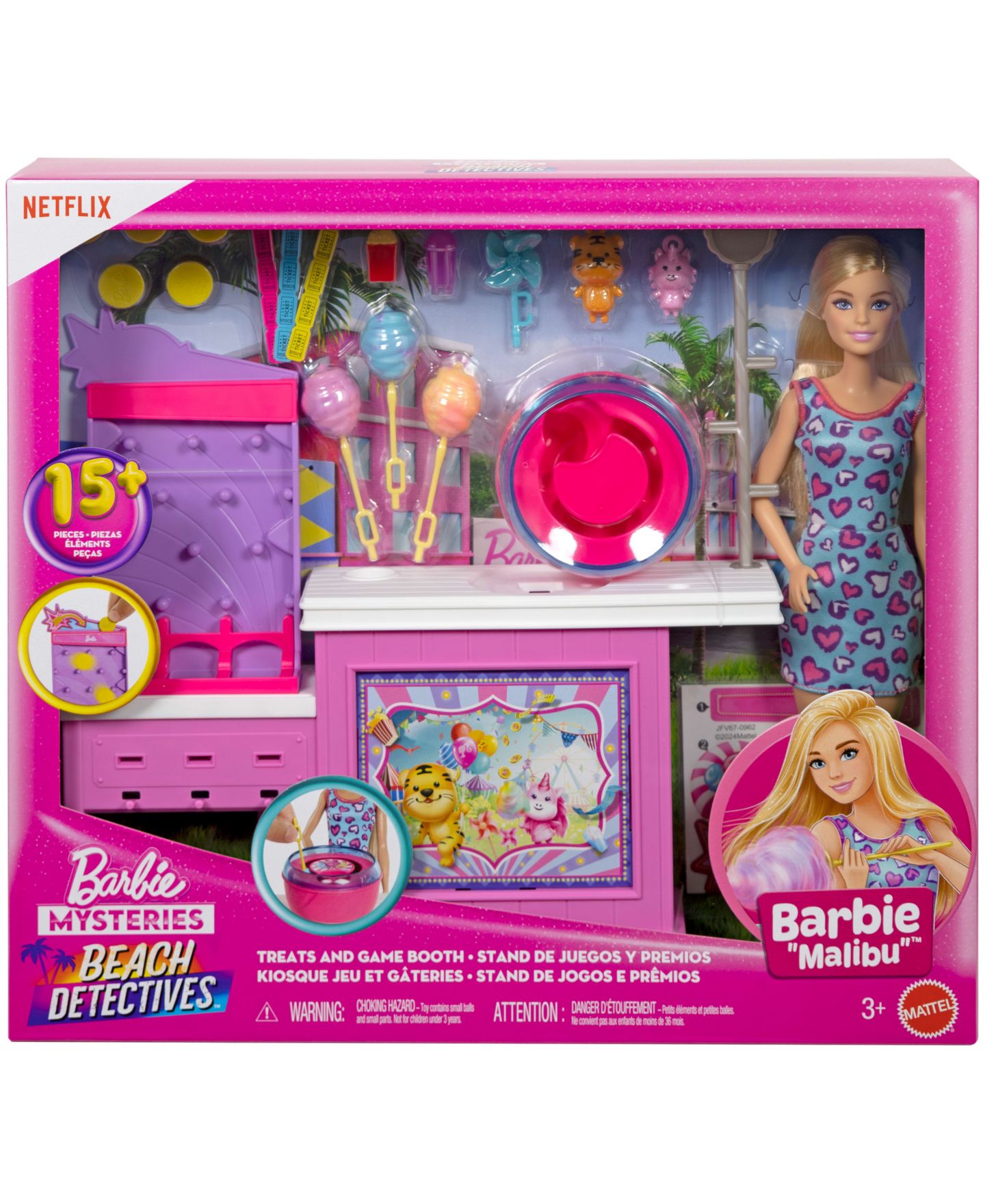 Детская кукла Barbie Beach Detectives Malibu Fashion Doll with Game Booth and Cotton Candy Machine, Ages 3+ — фото 6