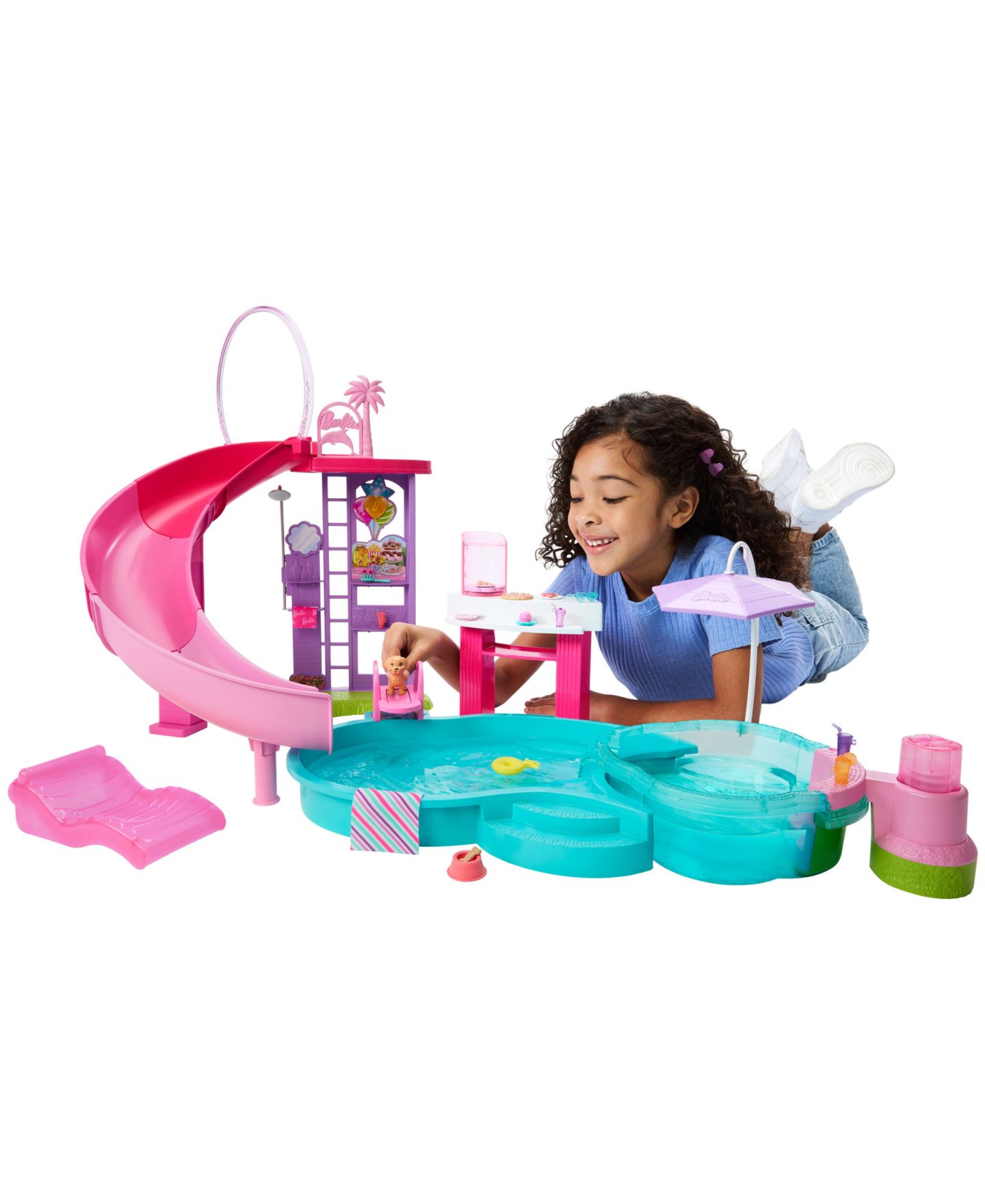 Детский игровой набор Barbie Dream Pool Playset with Slide and Bubbling Hot Tub, 20+ Accessories, Ages 3+ — фото 2