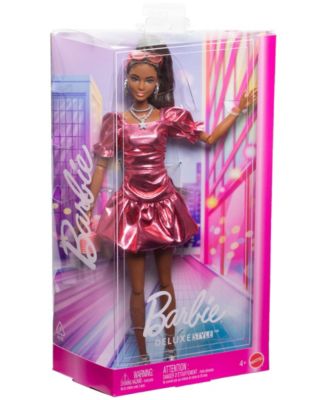Deluxe Style Fashion Doll 6 in Metallic Coral Dress with Bubble Hem and Silvery Accessories
