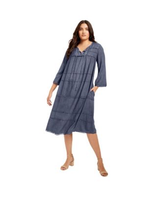 Women's June + Vie Acid Wash Peasant Dress