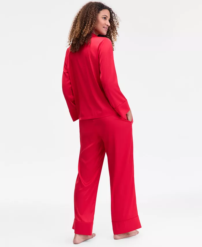 Women's Printed Satin Long Pajama Set - thumbnail 2
