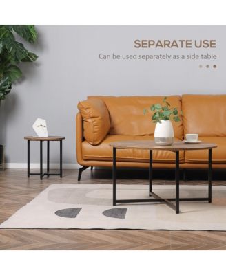 Set of 2 Round Tables with Metal Frame,