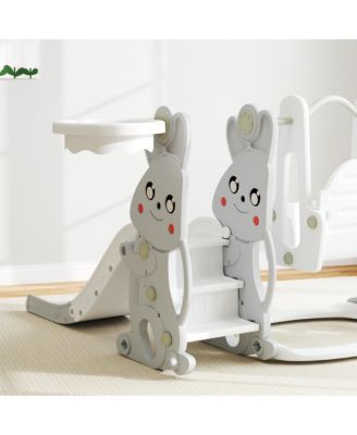 4 in 1 Toddler Slide and Swing Set w/ Climber, Basketball Hoop,