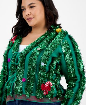 Trendy Plus Cropped Tinsel Long-Sleeve Cardigan