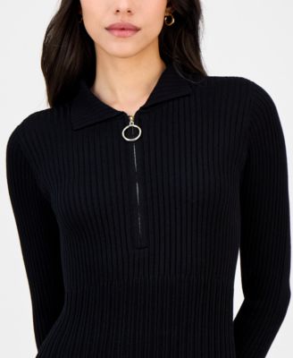 Women's Spread-Collar Long-Sleeve Sweater Dress