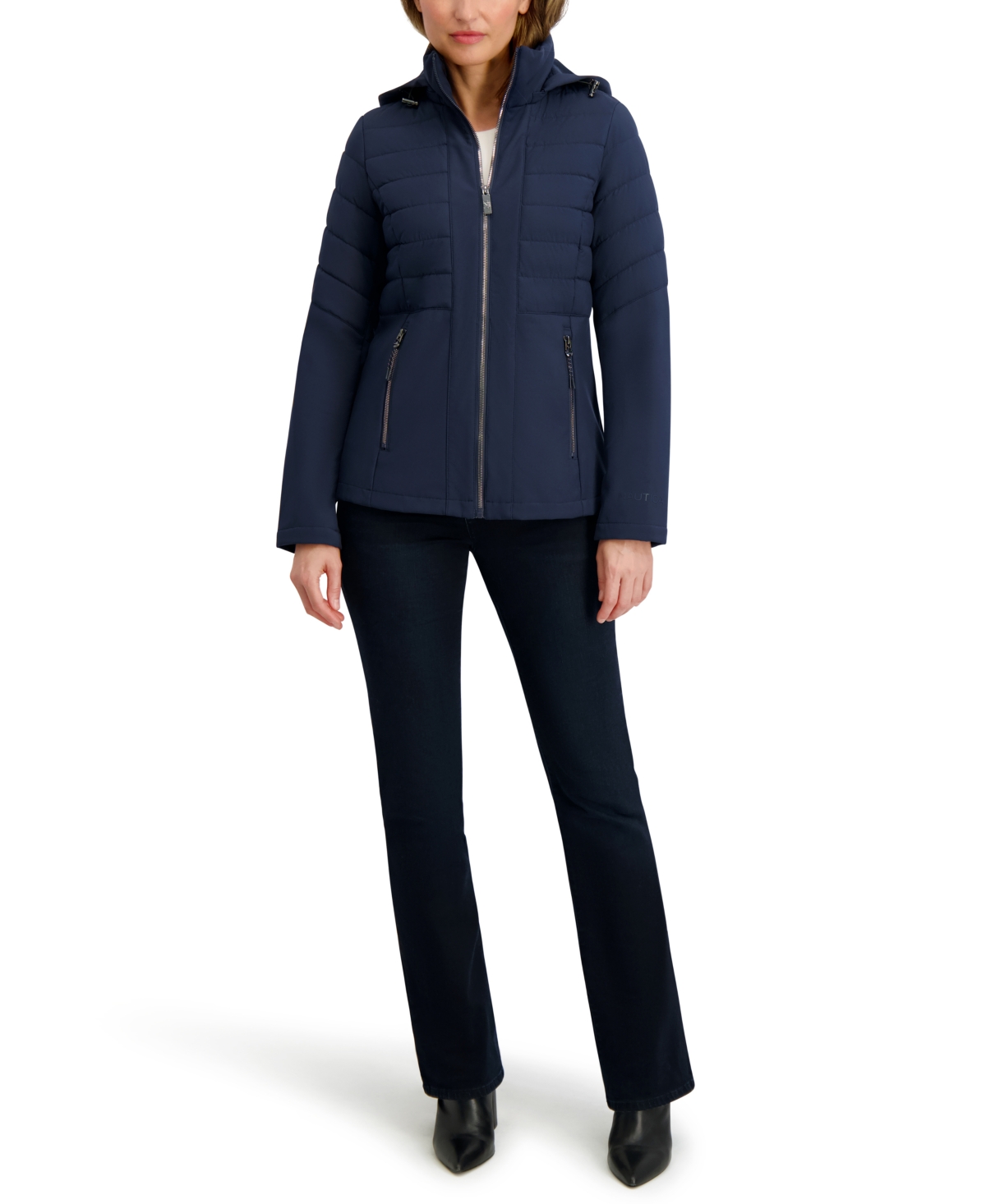 Nautica Women's Fleece-lined Hooded Softshell Coat In Blue