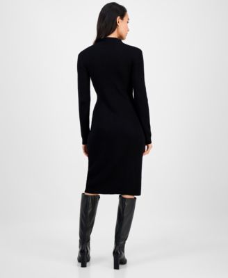 Women's Mock-Neck Zip-Slit Sweater Dress