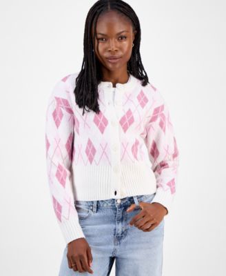 Hooked Up by IOT - Juniors' Argyle Crewneck Cardigan