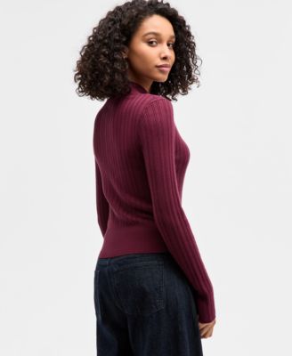 Juniors' Variegated Rib-Knit Half-Zip Sweater 