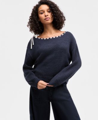 Hooked Up by IOT - Juniors' Bow Boat-Neck Sweater
