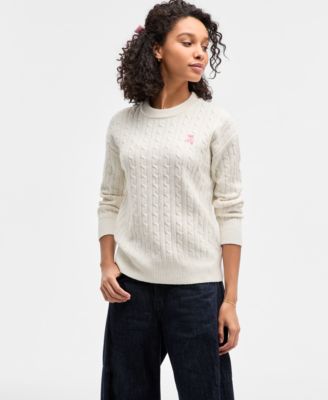 Hooked Up by IOT - Juniors' Cable-Knit Ballet Slipper Embroidered Sweater