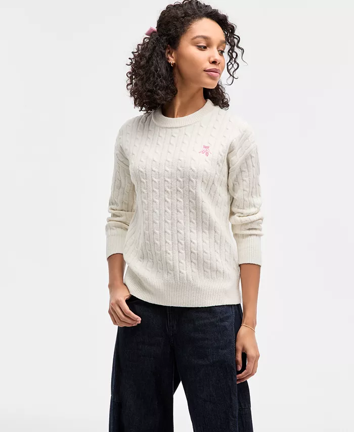Juniors' Cable-Knit Ballet Slipper Embroidered Sweater