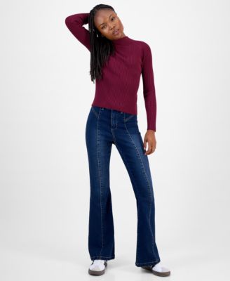 Juniors' Mock-Neck Rib-Knit Sweater 