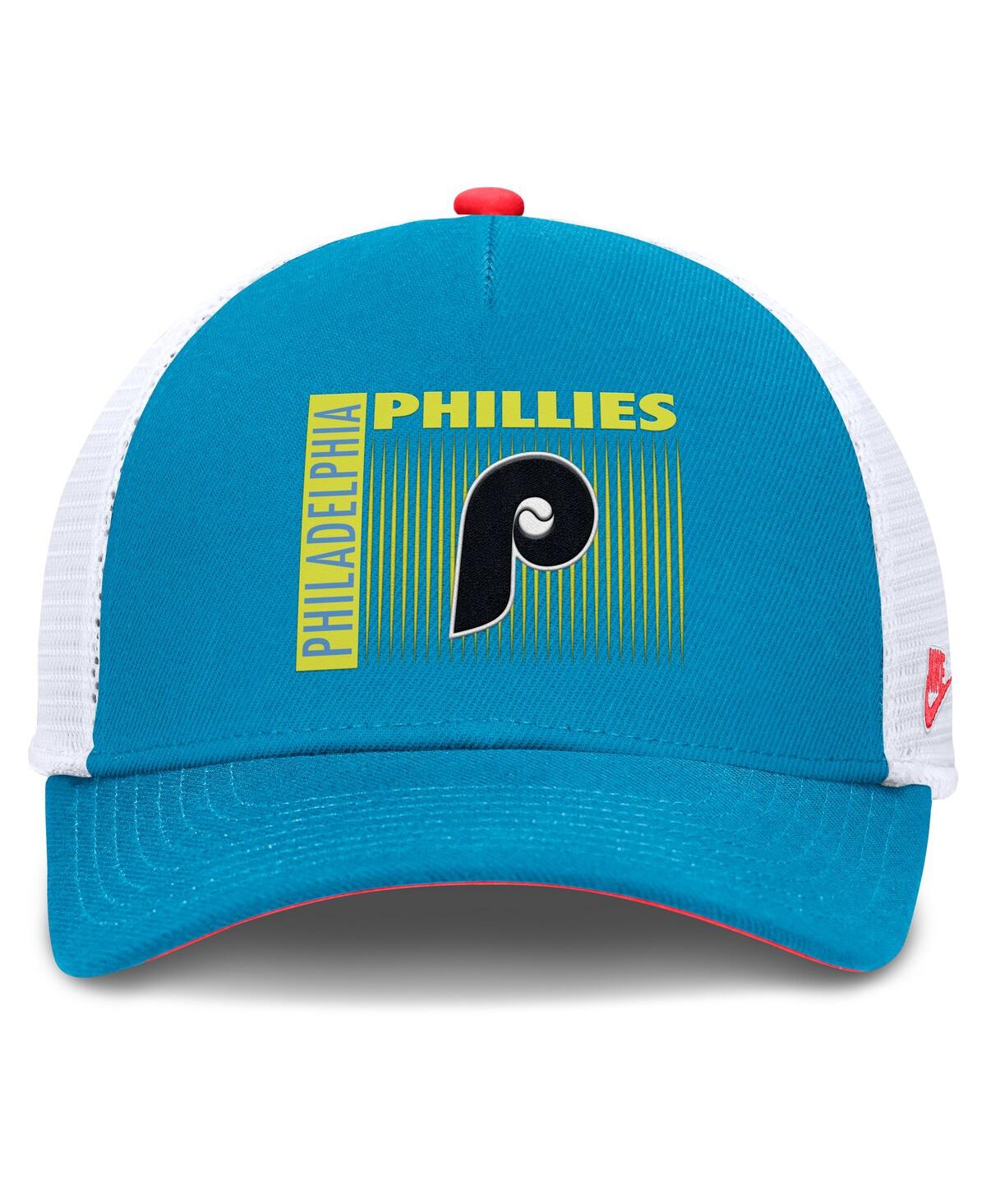 Nike Teal Philadelphia Phillies Neon 90s Rise Structured Performance Adjustable Trucker Hat In Blue