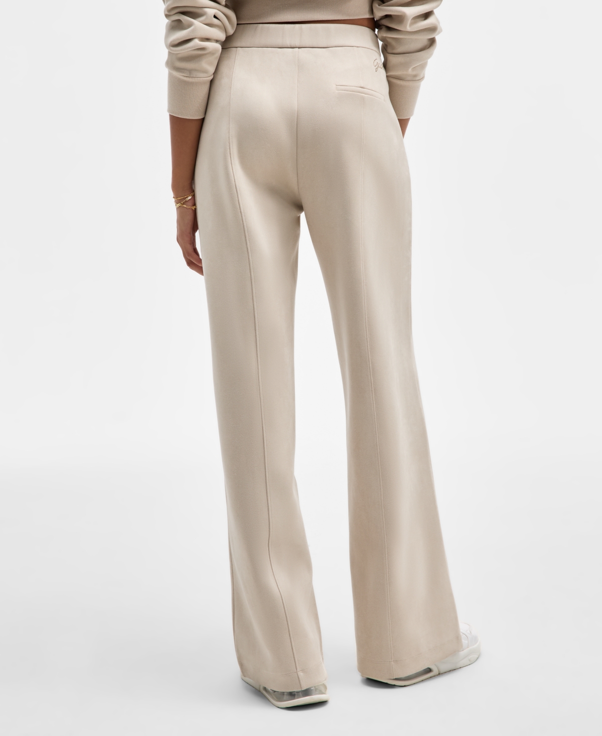 Guess Womens Hooded Scuba Long Sleeve Faux Suede Sweatshirt Tailoring Scuba Chino Pants In Neutral
