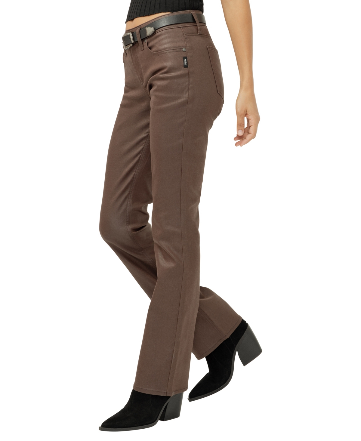 Silver Jeans Co. Suki Coated Curvy Mid Rise Slim Bootcut Jeans In Brown
