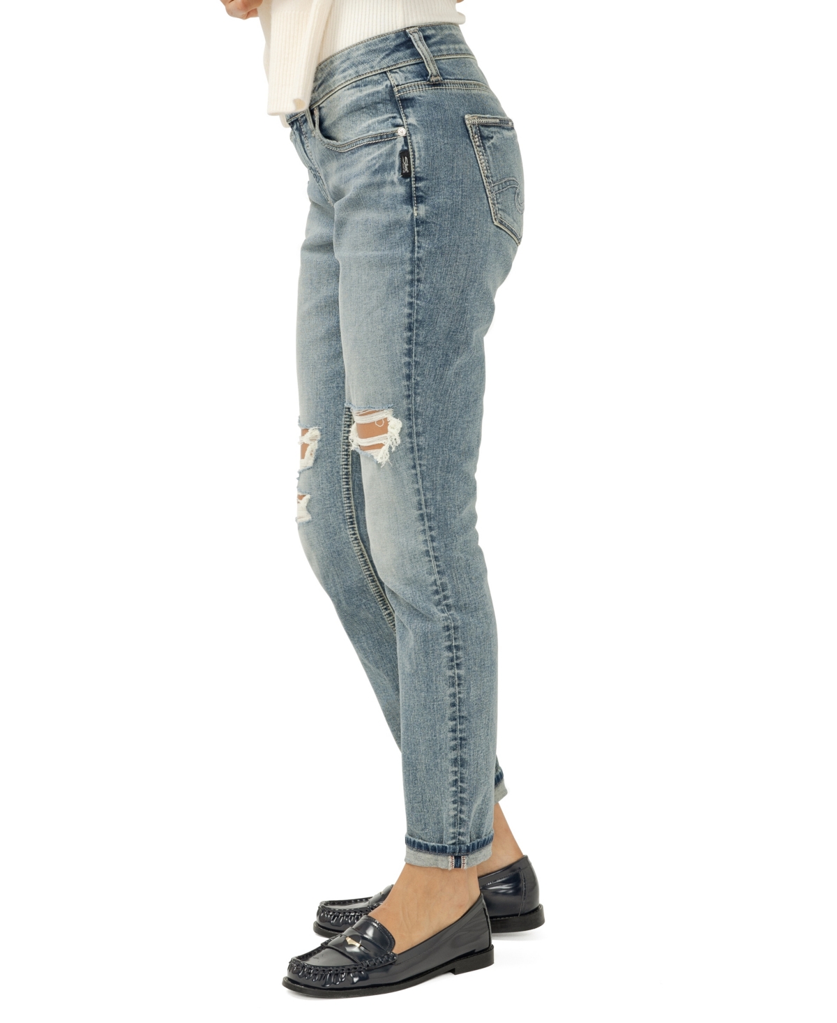 Silver Jeans Co. Ripped Girlfriend Jeans In Blue