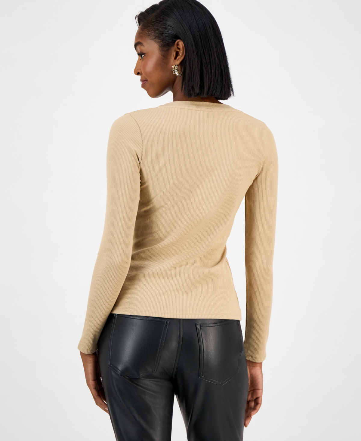 Guess Women's Kyla Ribbed Knit Henley Top In Neutral