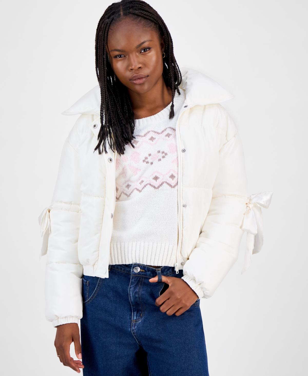 Madden Girl Juniors' Bow-Trim Puffer Jacket