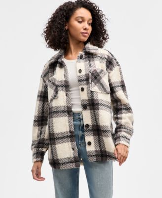 Juniors' Collared Long-Sleeve Plaid Shacket
