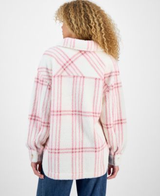 Juniors' Collared Long-Sleeve Plaid Shacket