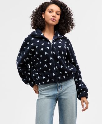 Juniors' Printed Zip-Up Sherpa Jacket