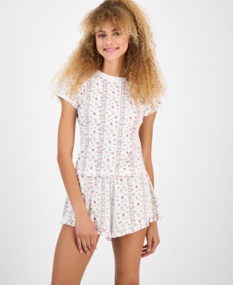 Juniors' Pointelle Short-Sleeve Top