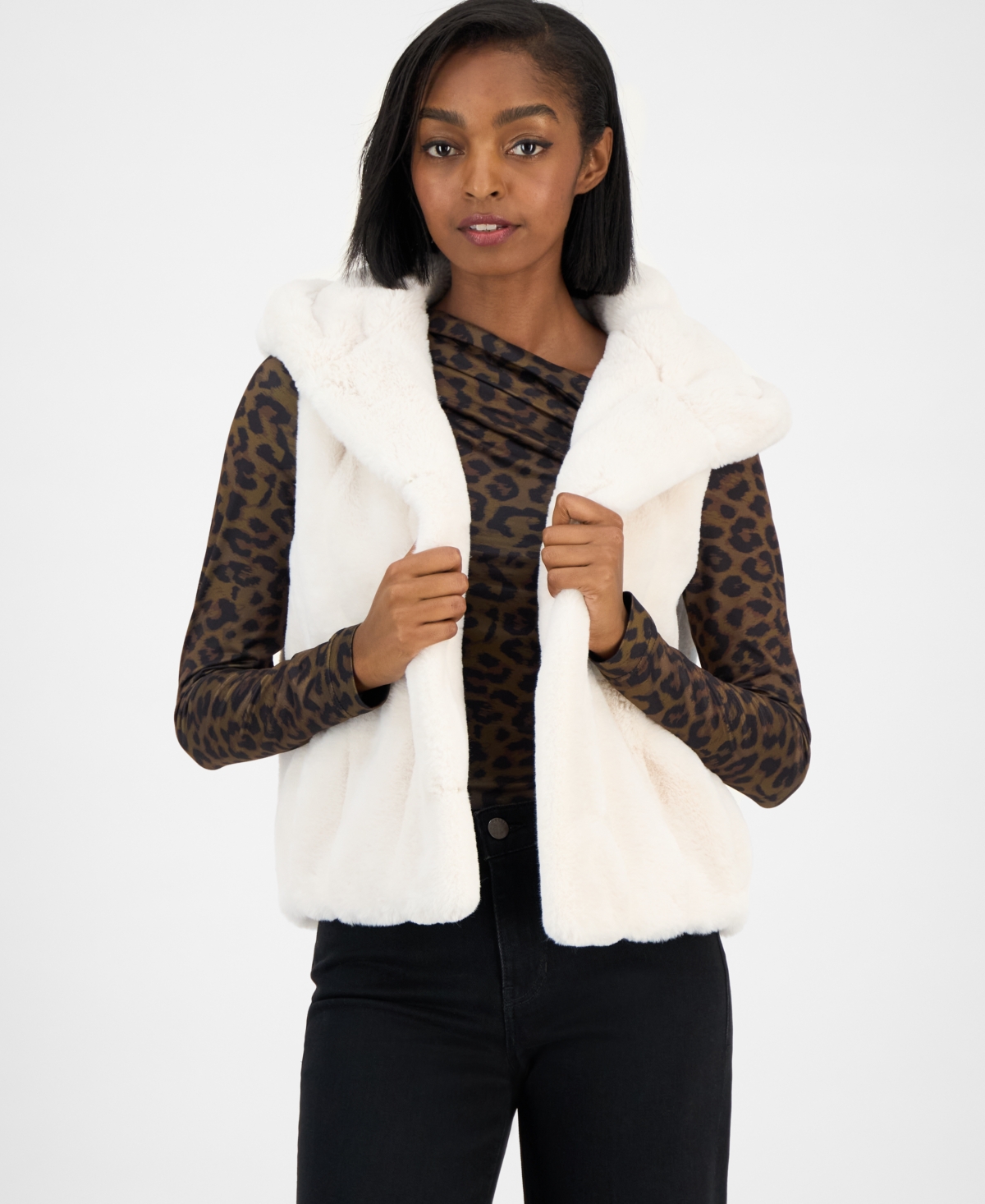 Guess Women's Sophy Faux-fur Hooded Vest In Multi
