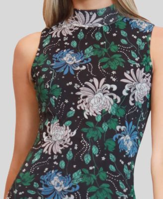 Almost Famous Juniors' Printed-Mesh Sleeveless Mock-Neck Midi Dress