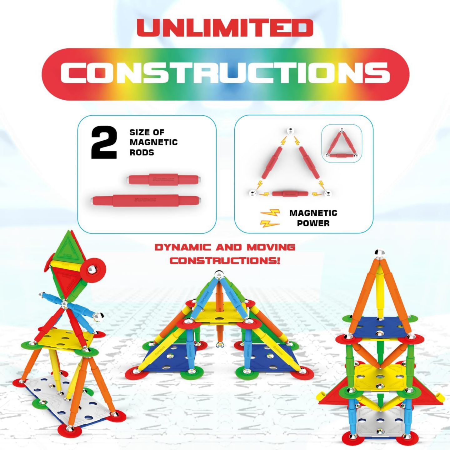 Детский конструктор Tinamiri SuperMag SuperMag 60-Piece Magnetic Building Set, Ages 5+ — фото 4